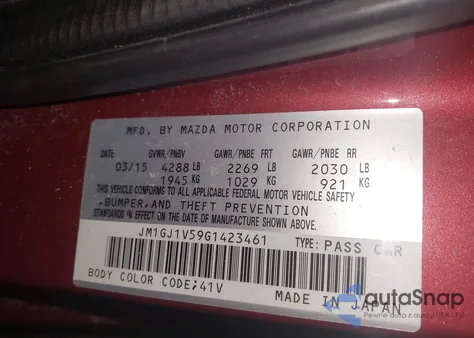 2016 Mazda Mazda6 I Touring z USA, uszkodzony, nr VIN JM1GJ1V59G1423461